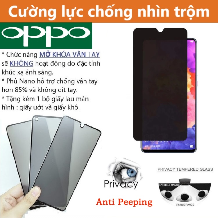 Cường lực Chống nhìn trộm Oppo A35 / A36 / A38 (Full Màn, Full Keo)