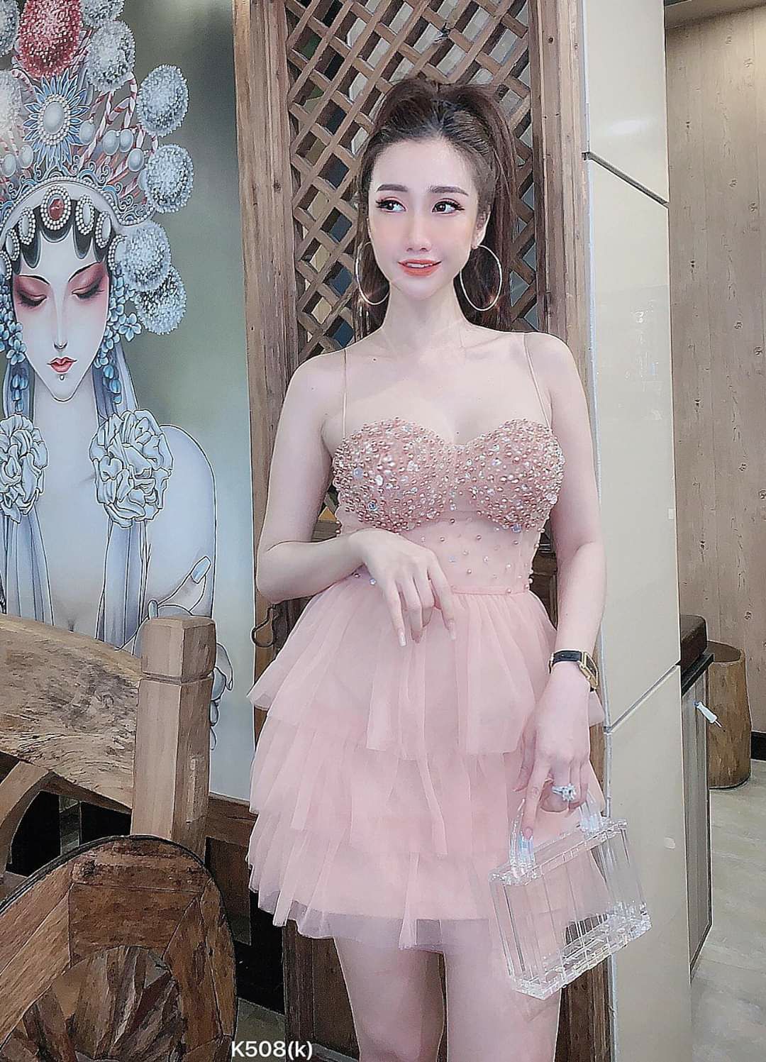 Đầm xòe 2 dây tầng kết chuỗi