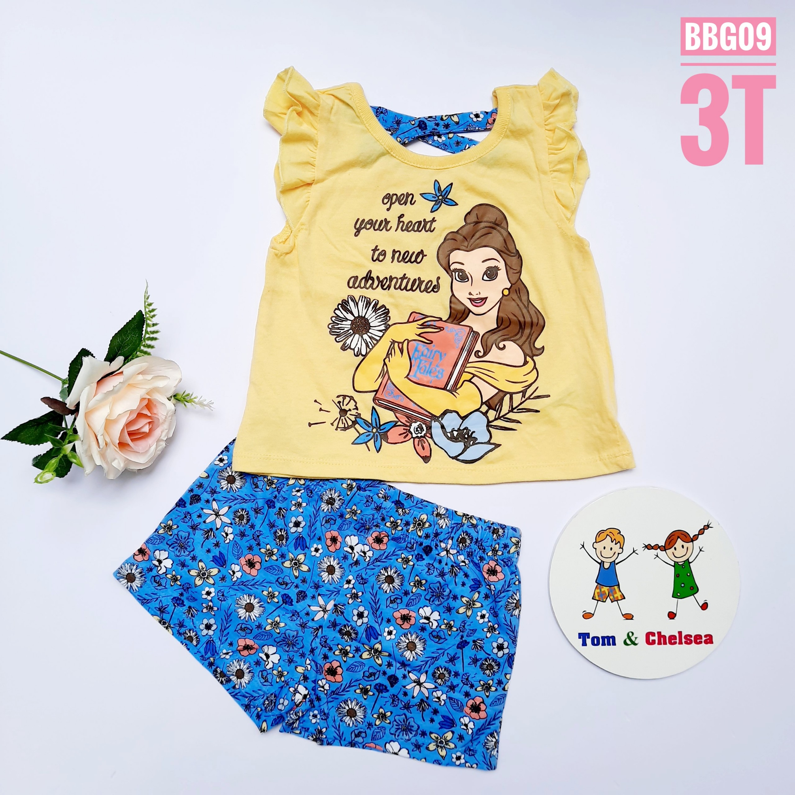 12-16kg bộ set áo thun cánh tiên + quần ngắn bé gái disn£y 18 tháng, 24 tháng, thun cotton.