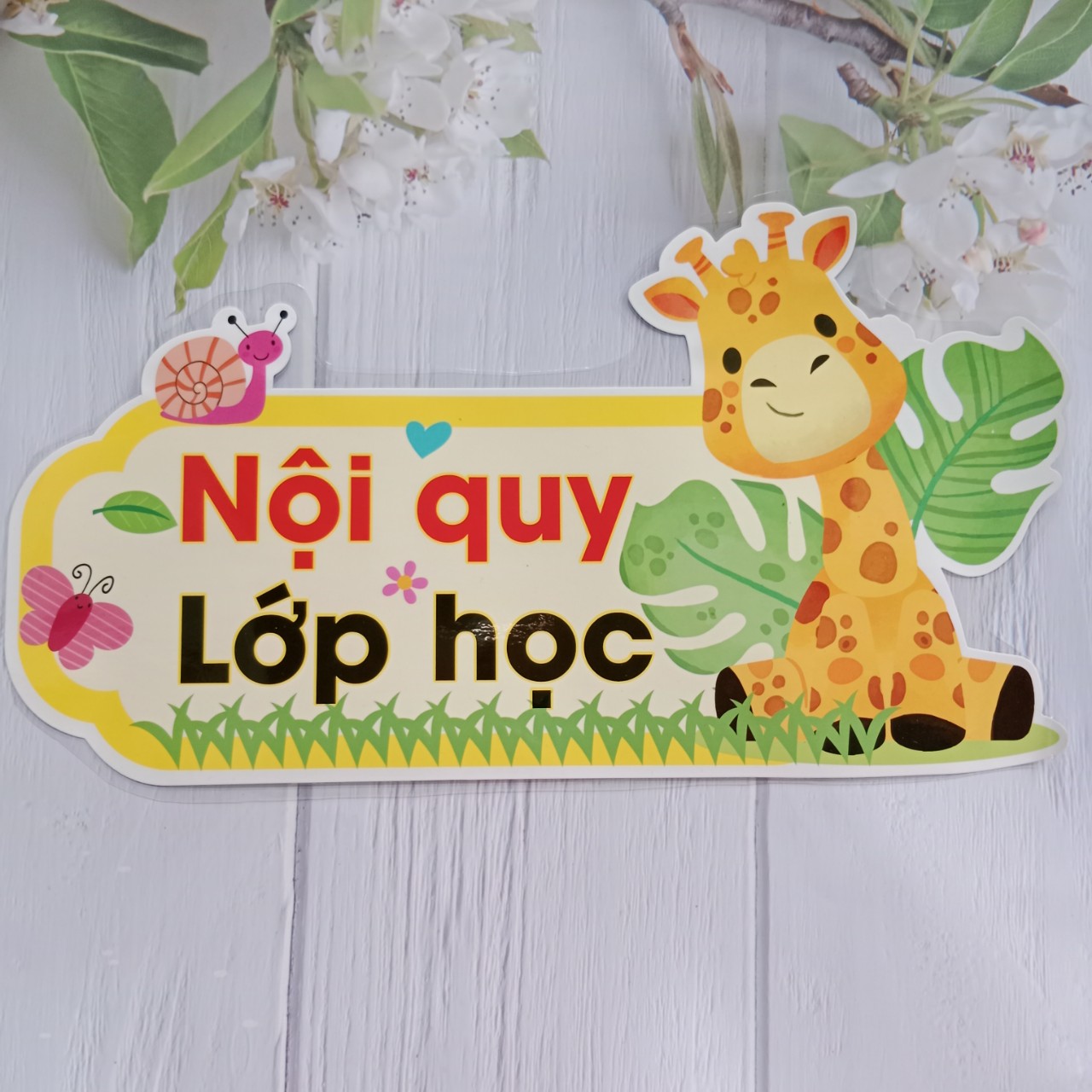 Nội quy lớp học, Mẫu con hươu cao cổ, ép plastic bền đẹp, sẵn băng keo dán tường, Trang trí lớp học.