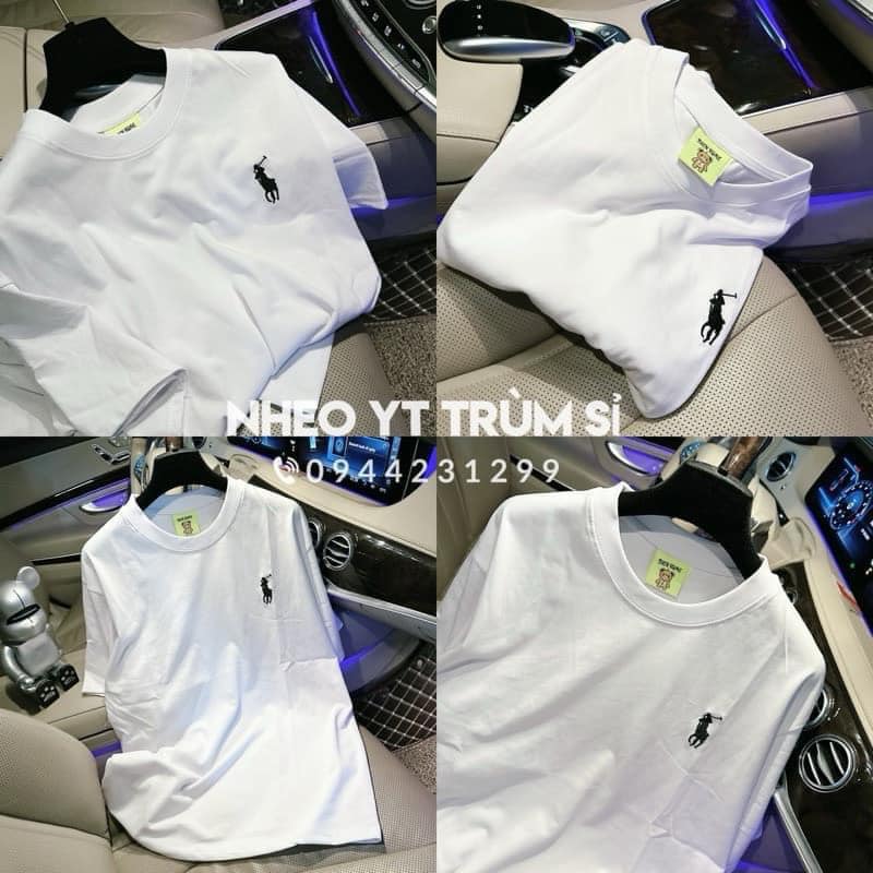 Áo thun cổ tròn thêu ngựa form ôm