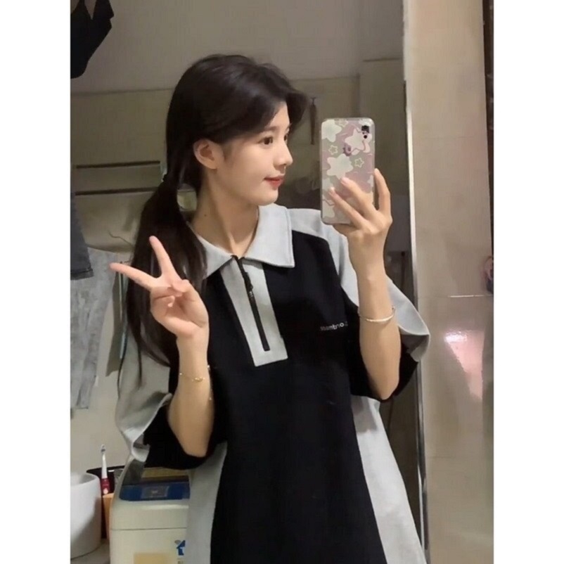 Áo thun nam nữ cổ polo phối khóa kéo form rộng tay lỡ - clitus fashion