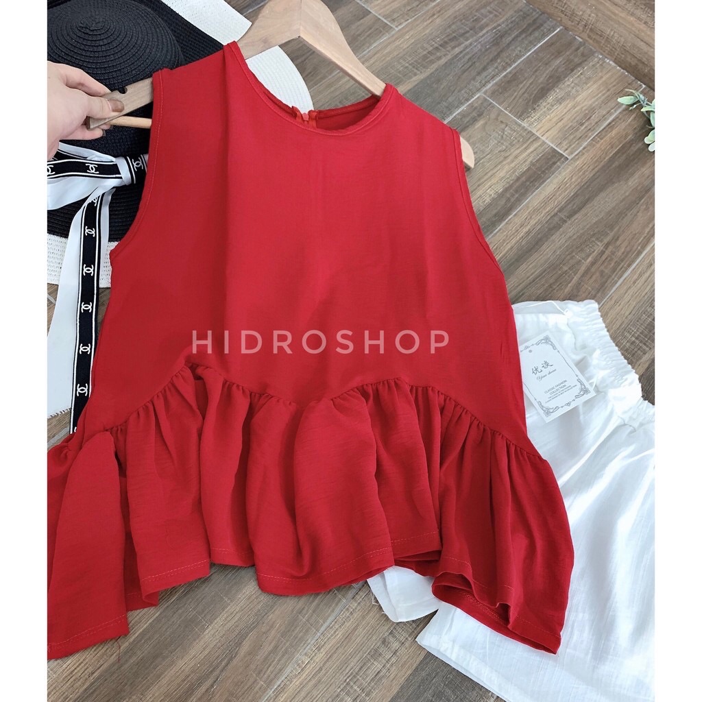 Sét áo bèo đỏ quần sooc trắng đũi