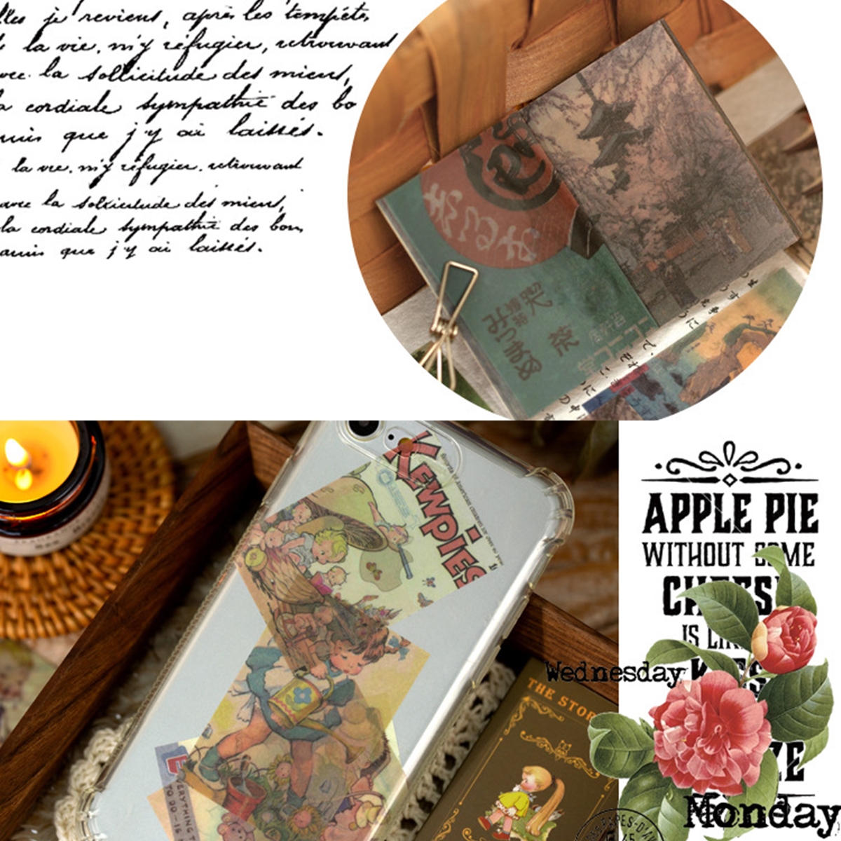 Cuốn 50 miếng giấy note vintage trang trí journal