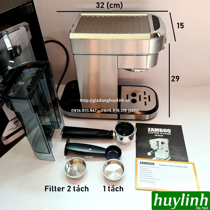 Máy pha cà phê Zamboo ZB-95AT - Tặng 500gr cafe - Model 2021