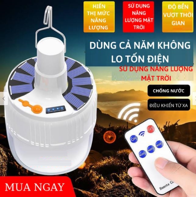 Bóng Đèn Led Tích Điện Năng Lượng Mặt Trời 100w - Có Điều Khiển Từ Xa - 5 Chế Độ Sáng