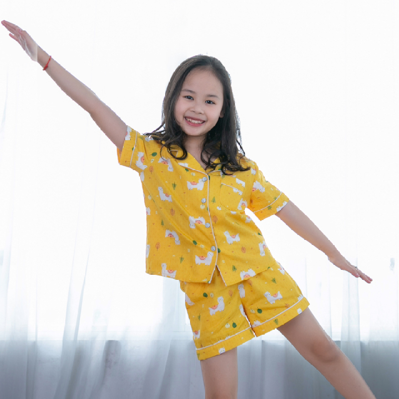 Nơi bán Đồ bộ mặc nhà Pijama bé gái màu vàng họa tiết con lạc đà