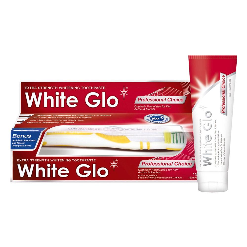 Kem đánh răng làm trắng sáng răng White Glo Professional Choice 150g kèm bàn chải đánh răng White Glo