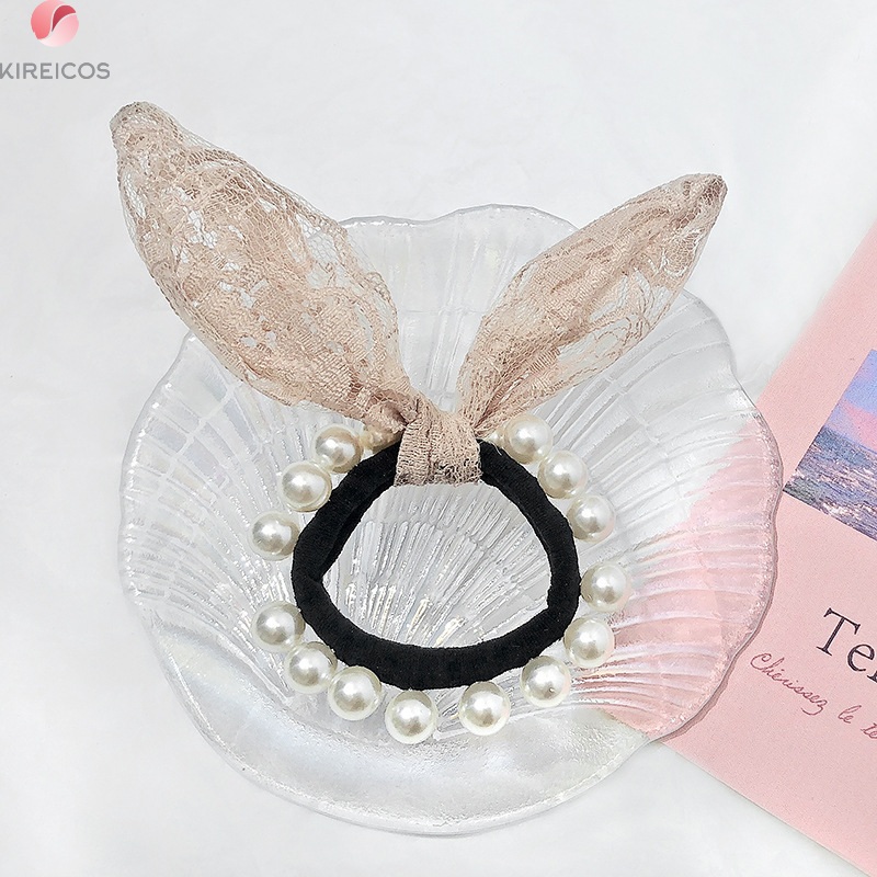 [HCM]Cột Tóc Đính Châu Tai Thỏ Ren Siêu Xinh - kireicos