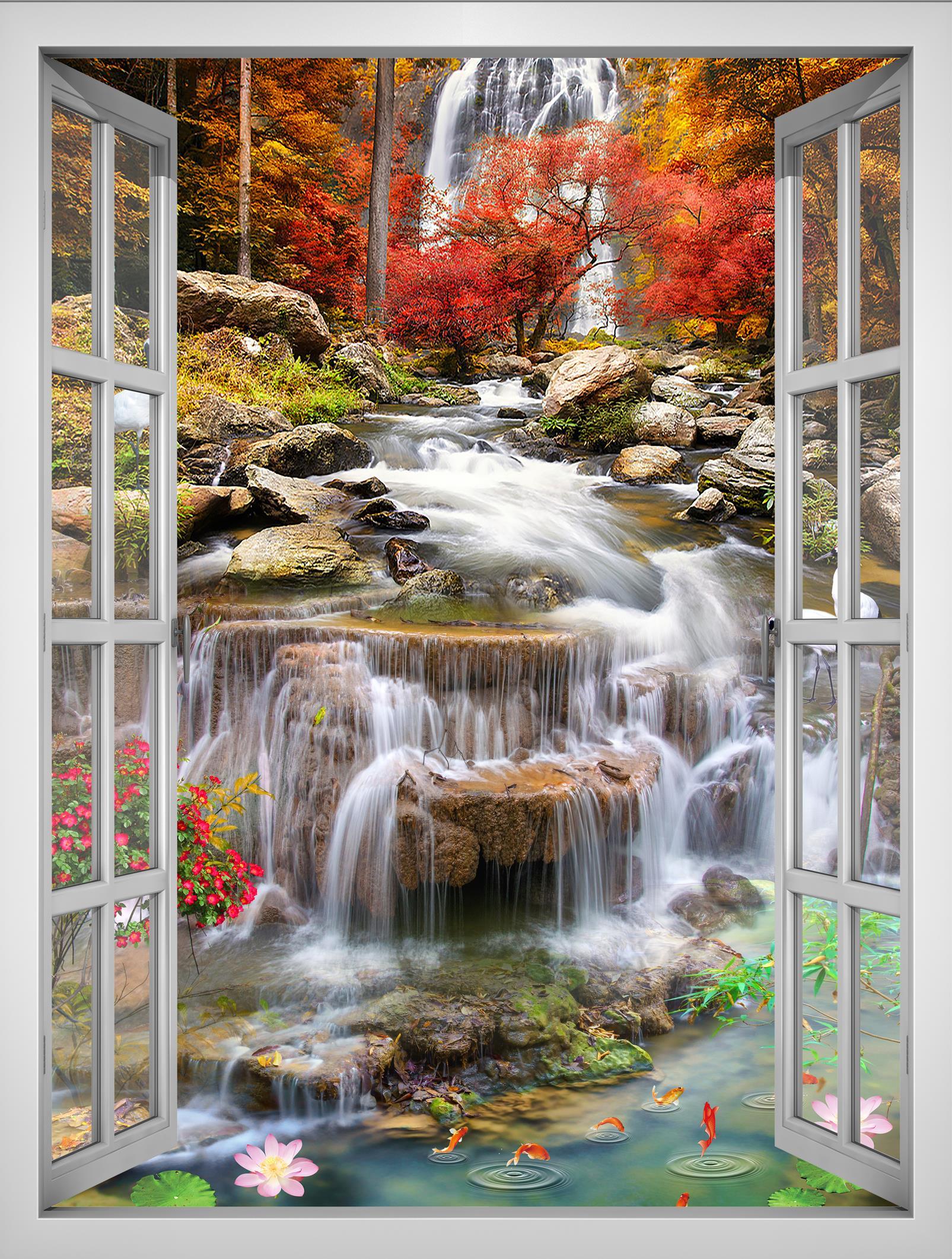 Tranh dán tường cửa sổ khổ dọc VTC Cảnh đẹp thiên nhiên VT0398-D Kim sa