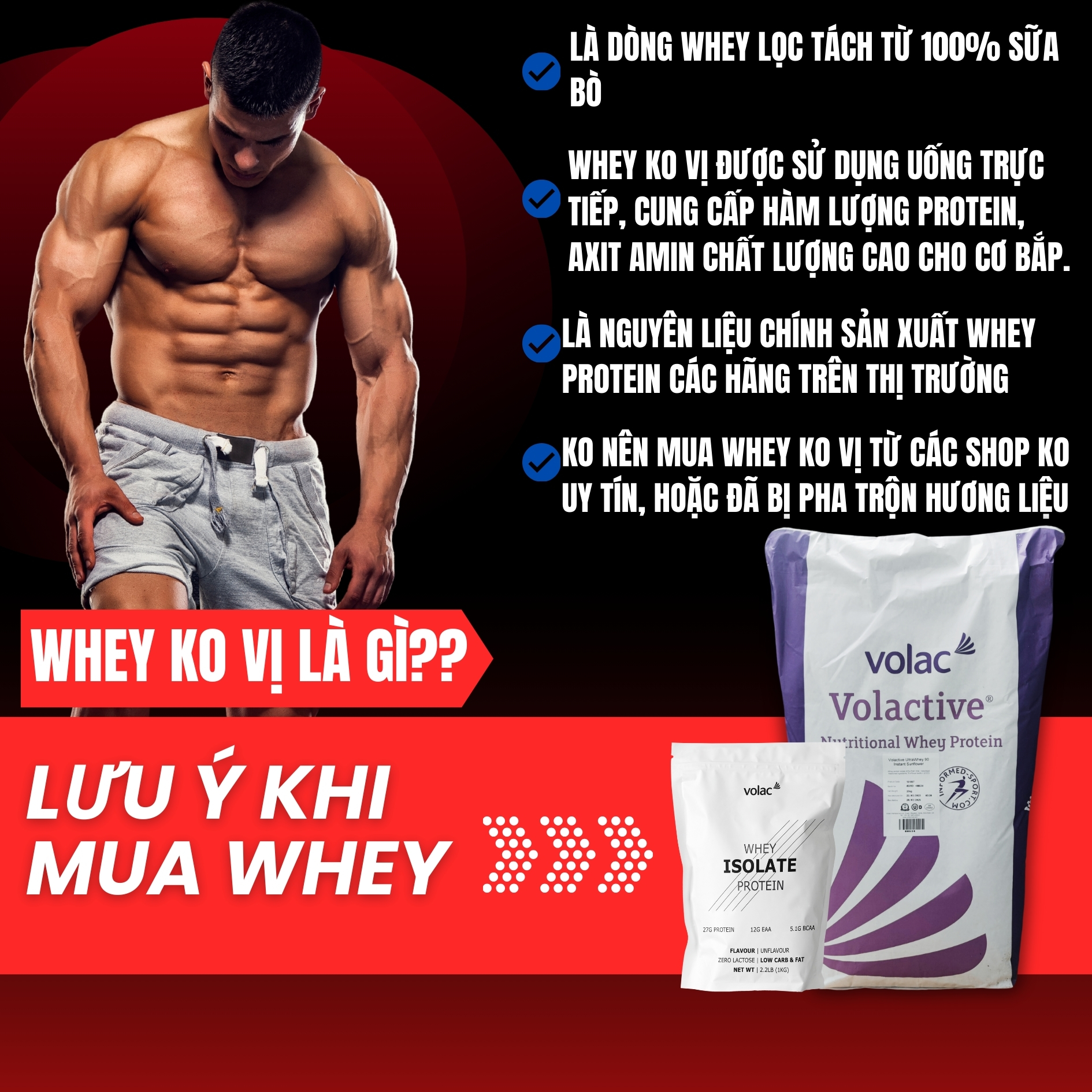 Whey Protein Isolate VOLAC 90% Protein - Sữa tăng cơ giảm mỡ 1KG