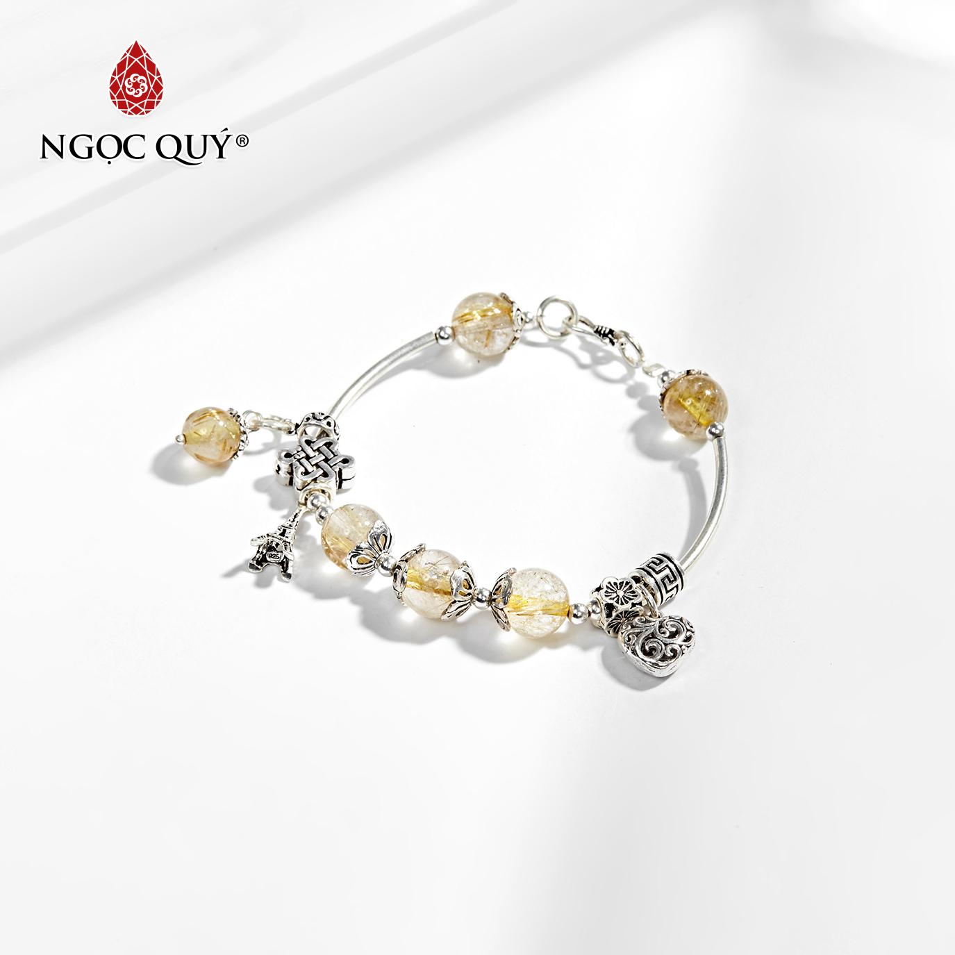 [HCM]Vòng tay đá thạch anh tóc vàng phối phụ kiện trái tim bạc mệnh thổkim 10mm - Ngọc Quý Gemstones