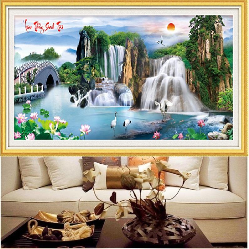 Tranh đính đá mẫu mới Lưu Thủy Sinh Tài-KT: 150x75