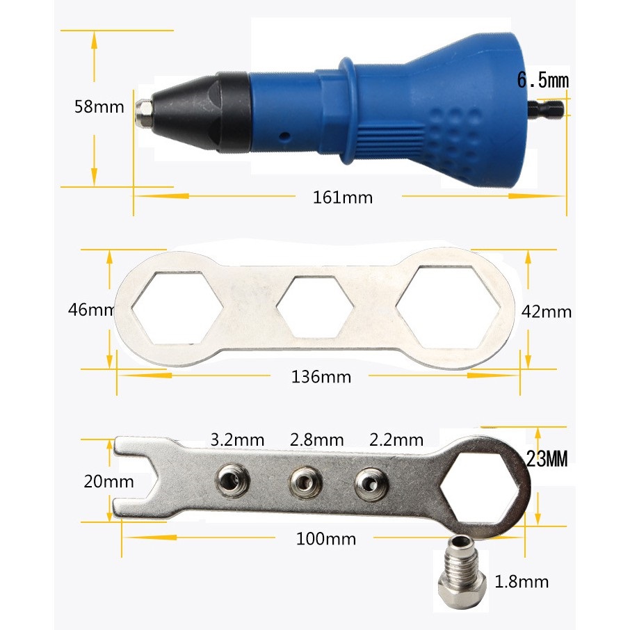 Đầu rút đinh tán gắn máy khoan - đầu rút đinh rive gán máy bắt vít 1/4