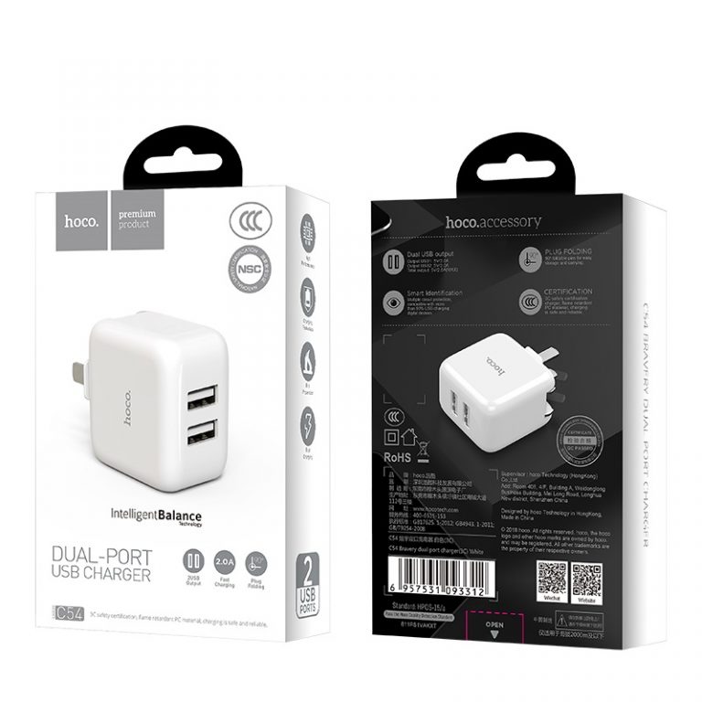 Củ sạc nhanh iphone Samsung 2 cổng hoco C54
