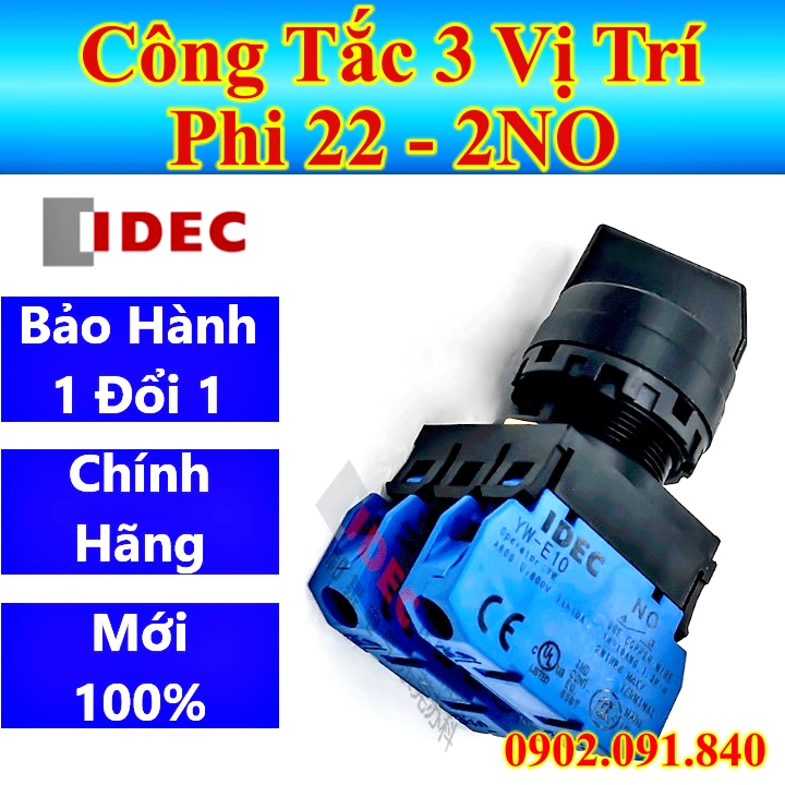 [BẢO HÀNH 1 ĐỔI 1] Công tắc xoay 3 vị trí phi 22 2NO tự giữ IDEC YW1S-3E02