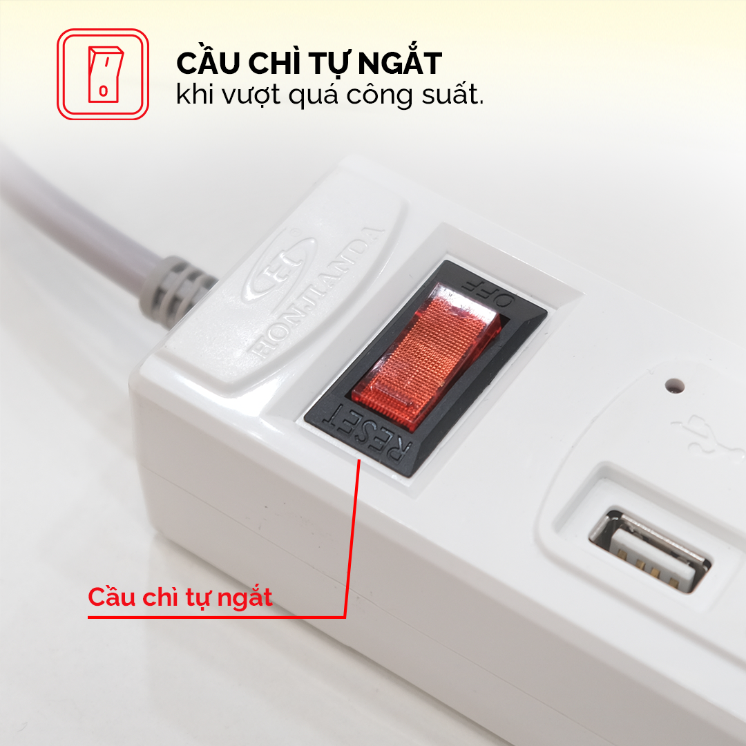 Ổ cắm điện đa năng Có USB Honjianda Mã 01 - công tắc Reset an toàn chống quá tải