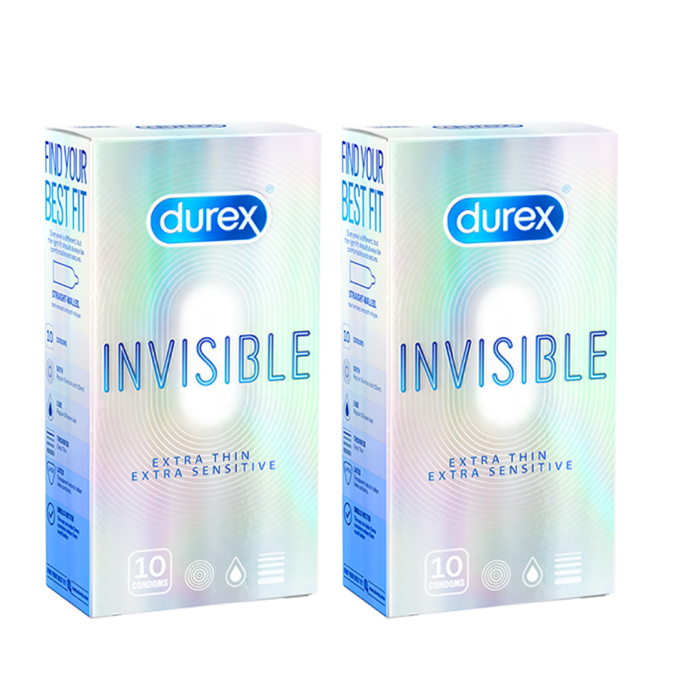 Bộ 2 hộp bao cao su Durex Invisible siêu mỏng, size 52mm, 10 bao/hộp