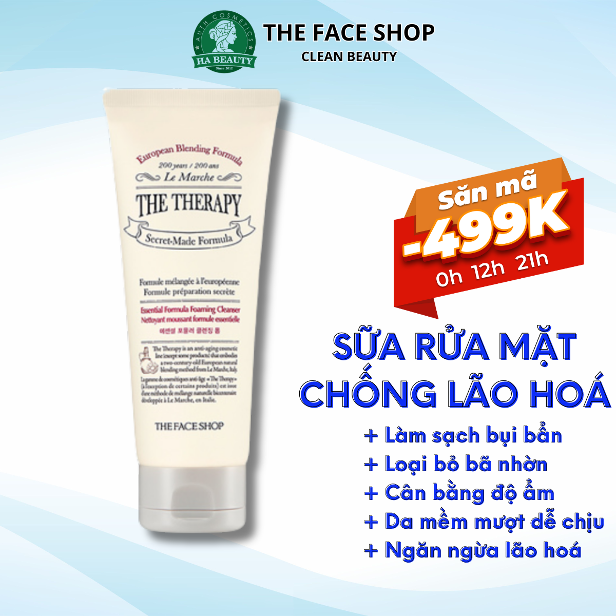 Sữa rửa mặt chống lão hóa The Face Shop The Therapy Essential Foaming Cleanser 150ml dưỡng cấp ẩm sạch sâu