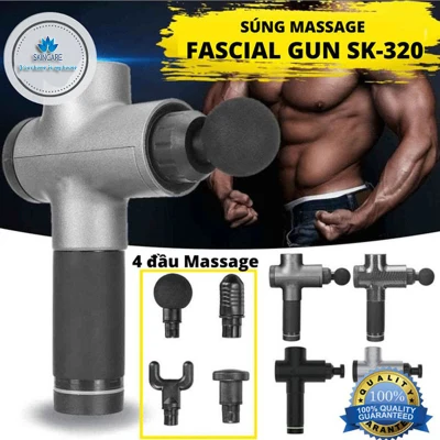 Súng Massage Cầm Tay , Súng Massage Cầm Tay Fascial Gun - Súng Massage 4 Đầu 6 Chế Độ.Máy massage cầm tay - Giảm cứng cơ và đau nhức, tăng lưu thông máu..