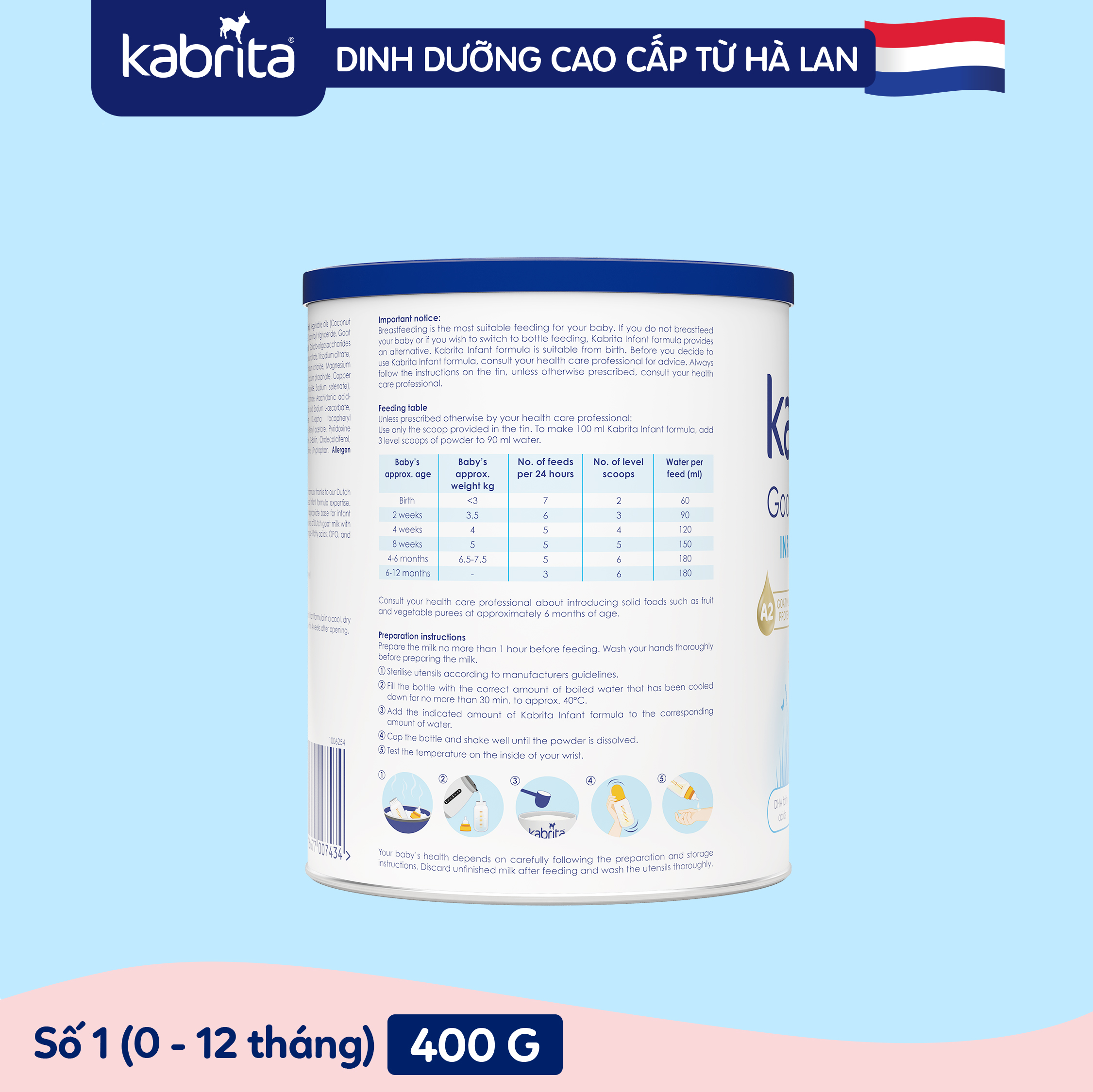 [Date T3/25] Sữa dê Kabrita cho trẻ từ 0-12 tháng - Lon 400g
