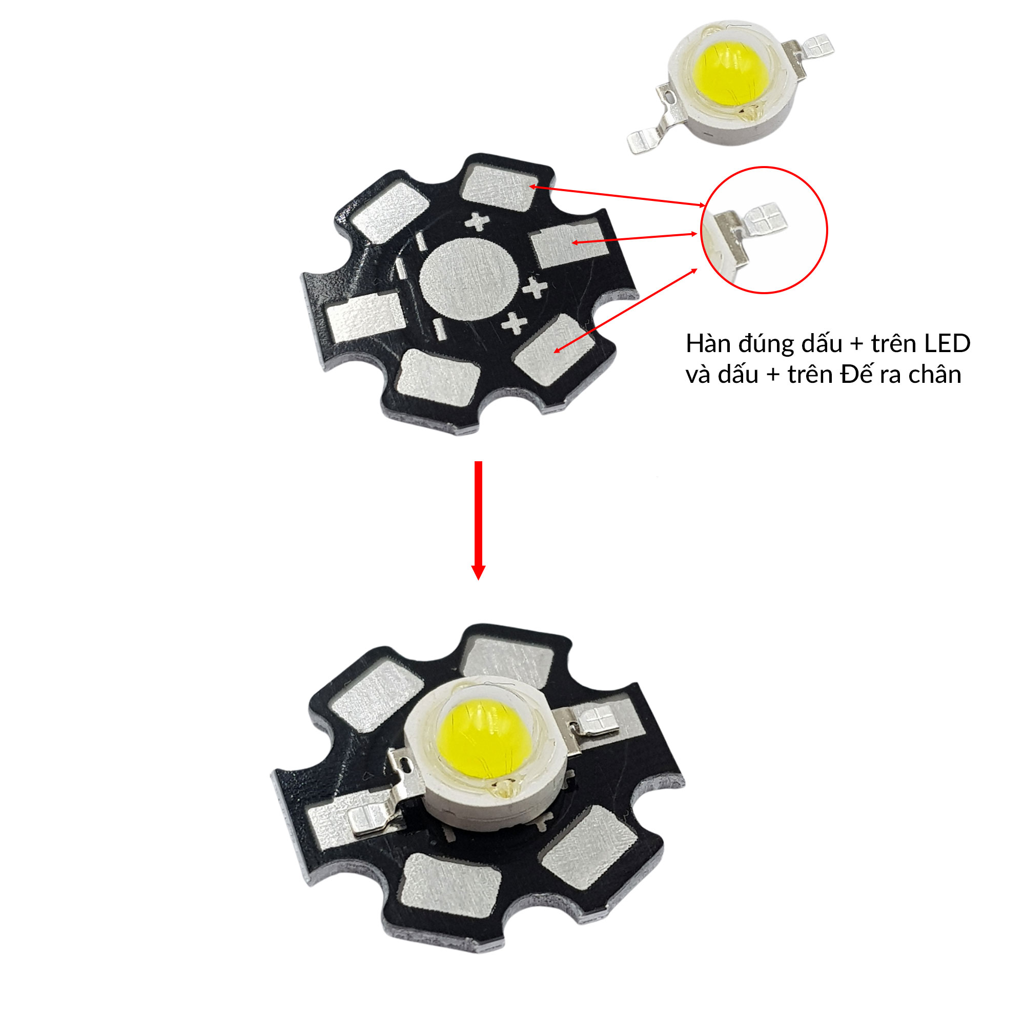 Combo 10 Đế ra chân chip LED 1W/3W/5W, nhôm tản nhiệt led 1W/3W