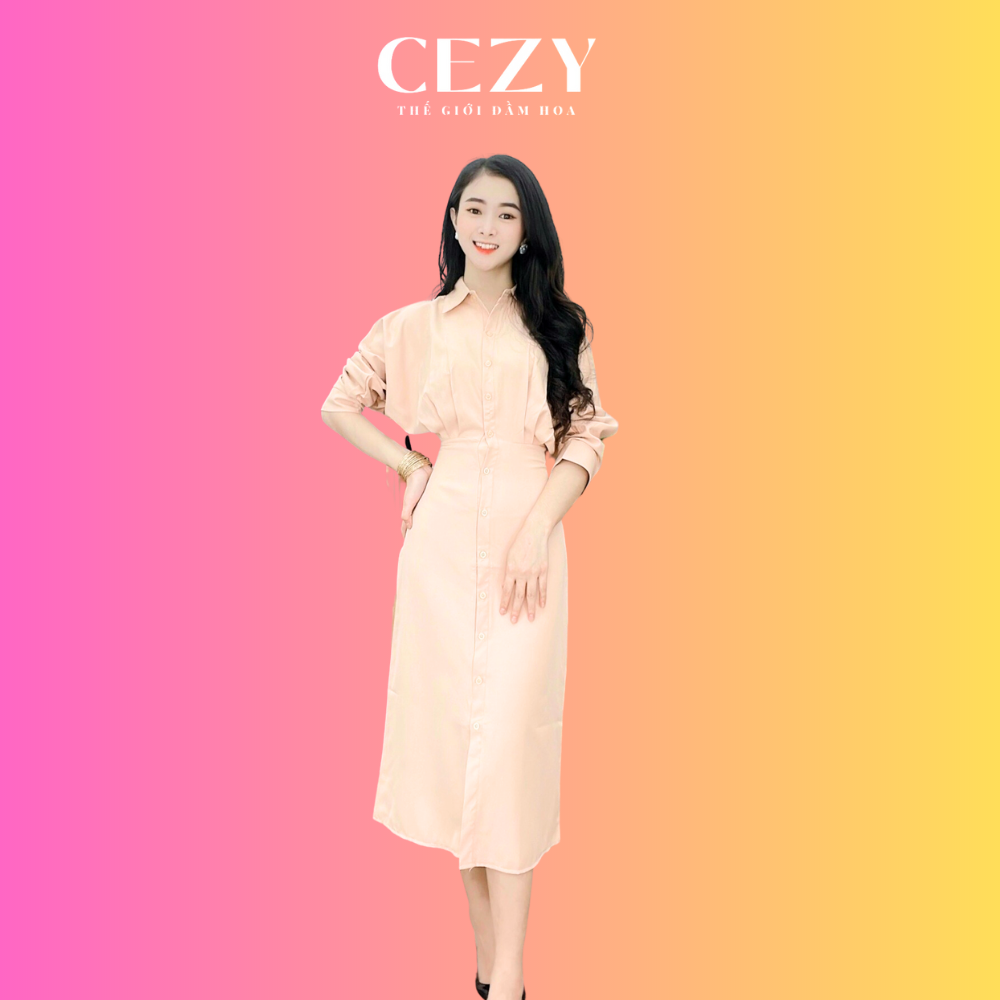 Đầm trơn dáng sơ mi dài tay có size bigsize Cezy D16