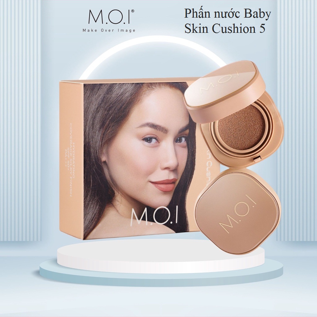 Tặng tẩy trang - Phấn nước cushion MOI Hồ Ngọc Hà 5M Baby Skin 5 in 1 M.O.I Cosmetics kiềm dầu chống nắng SPF 50+ PA++ che phủ 99% khuyết điểm