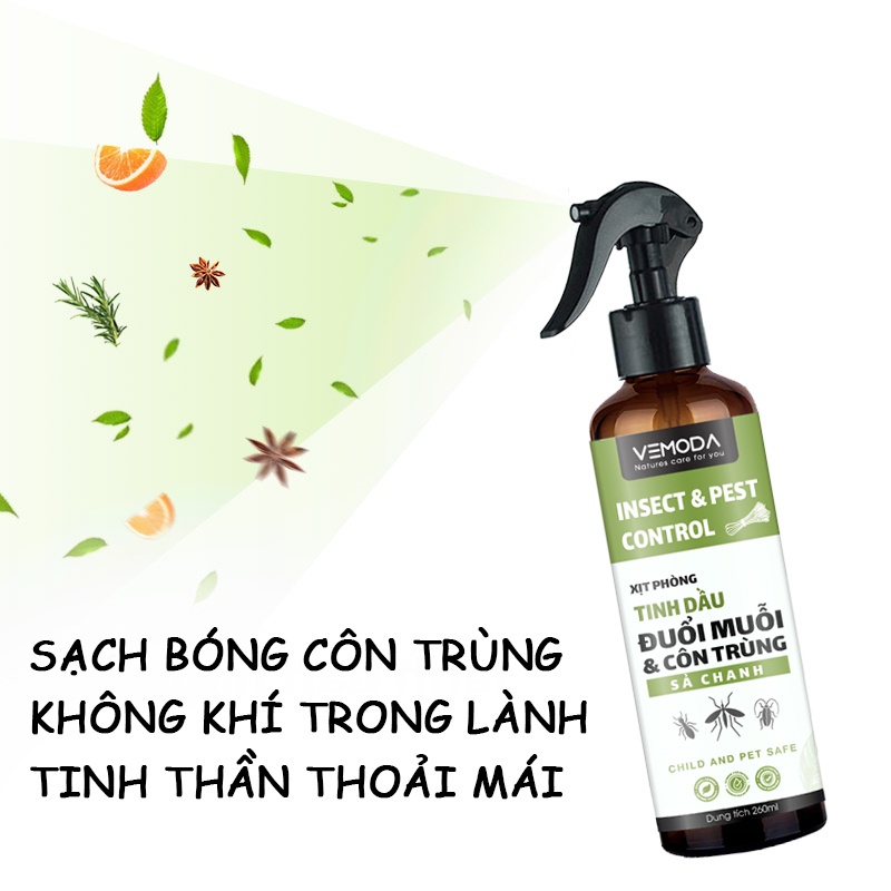 Xịt phòng tinh dầu sả chanh VEMODA 260ml