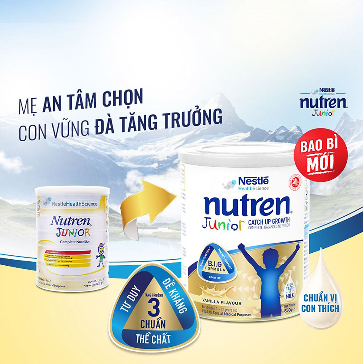 [Tặng gối choàng cổ] Sữa bột Nutren Junior lon 850g