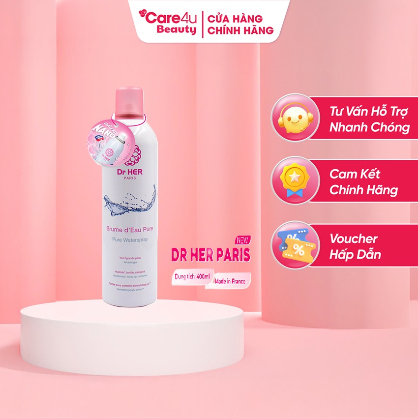 [ Tặng chai 100ml ] Xịt khoáng cấp ẩm làm dịu da Dr HER Paris 400ml