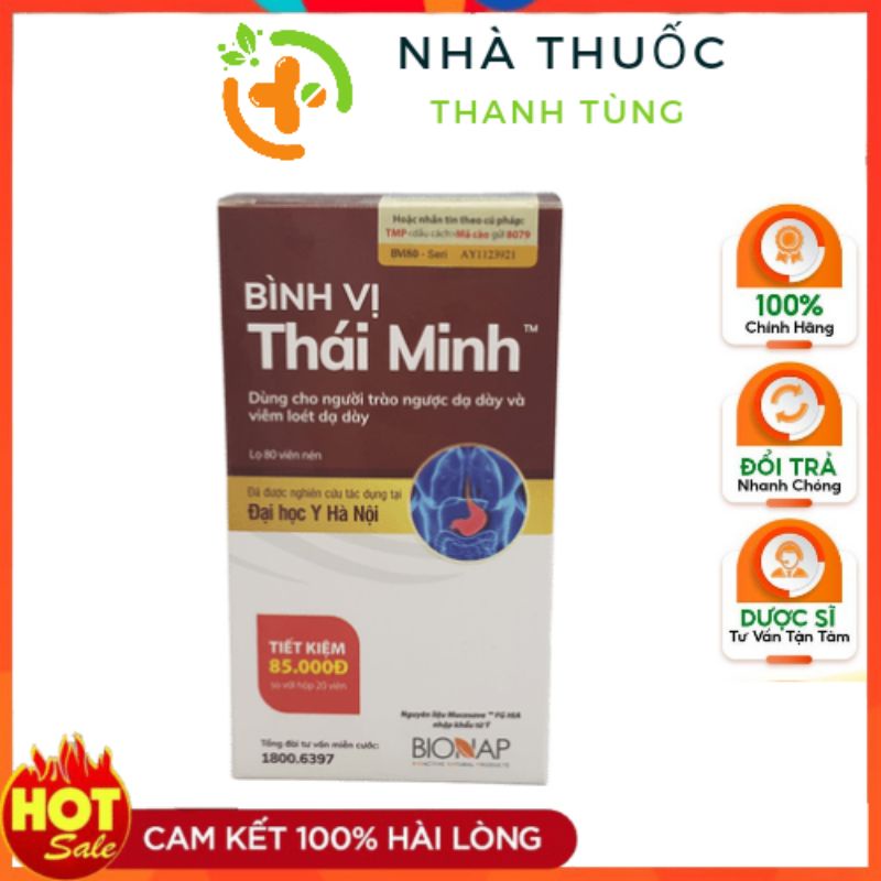 Bình vị thái minh - lọ 80 viên- giảm trào ngược dạ dày, giảm thiểu các biểu