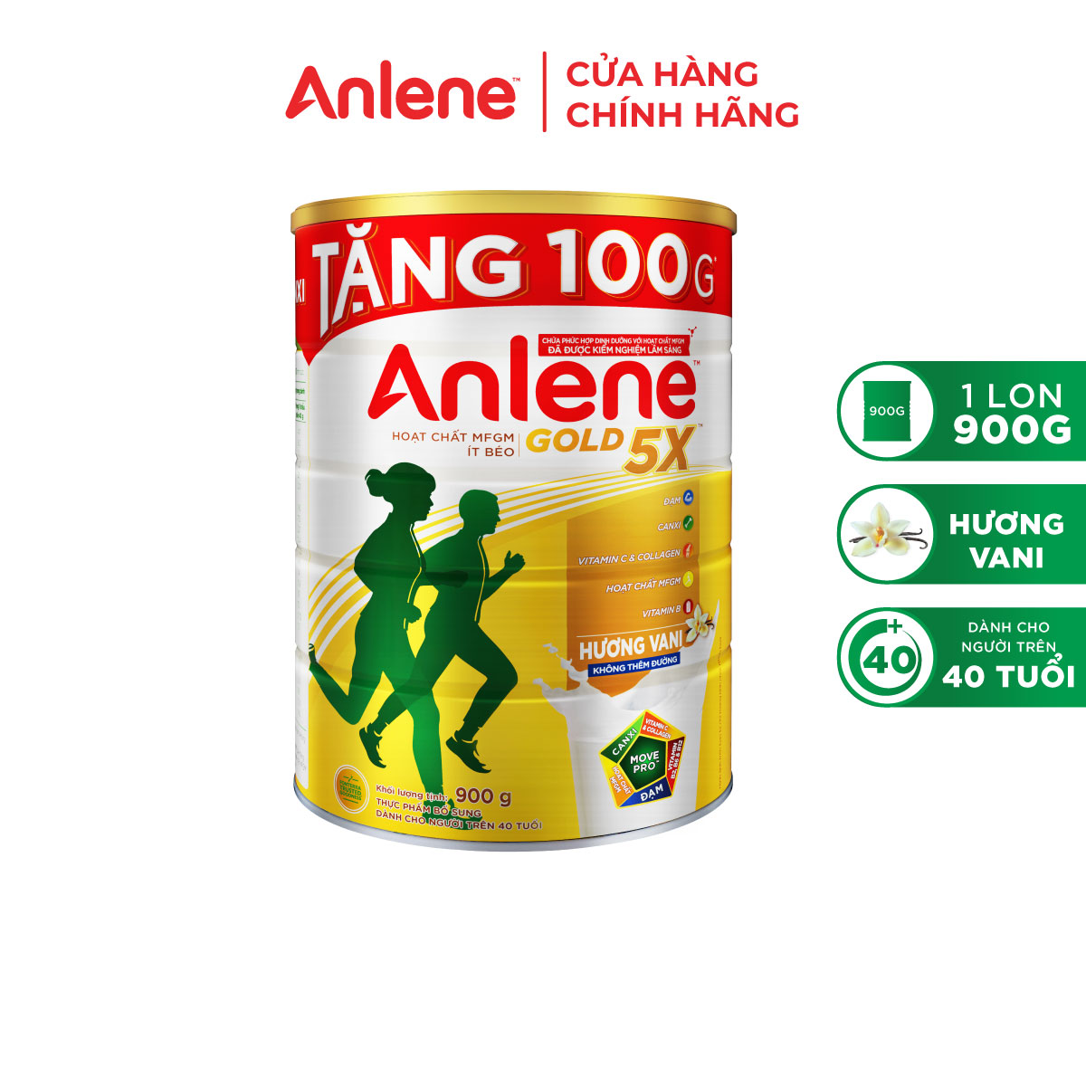 [Giảm 15% tối đa 100k cho đơn hàng từ 499k]  Sữa bột Anlene Gold 5X hương vani lon 800g