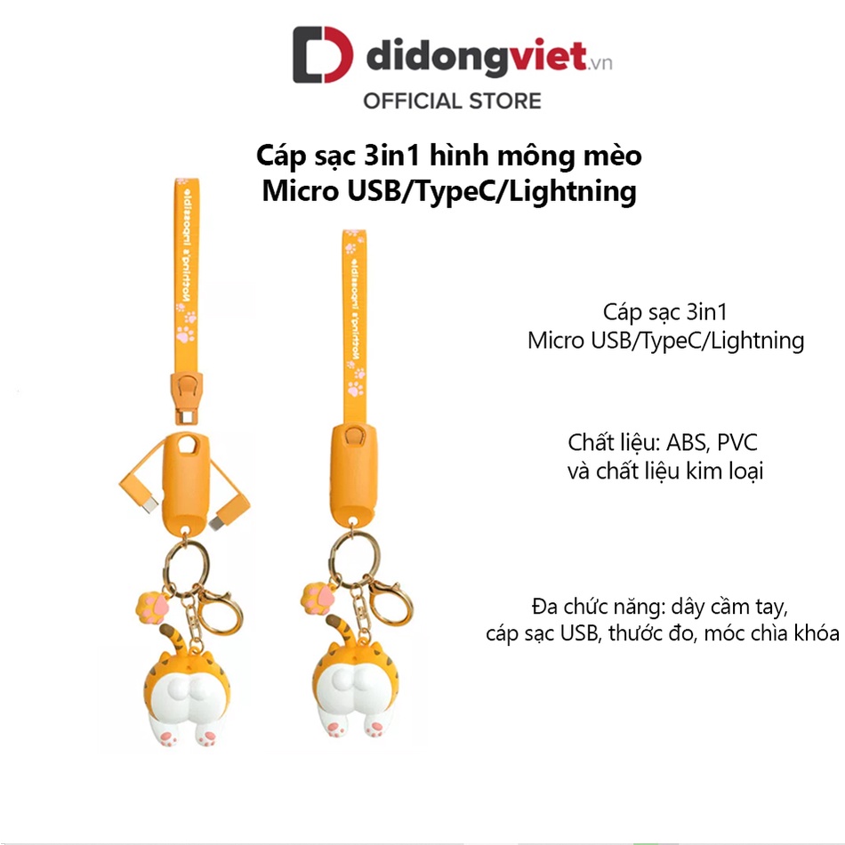 Cáp sạc hình mông mèo đa chức năng Baseus - Cáp sạc 3in1 Micro USB/Type C/Lightning