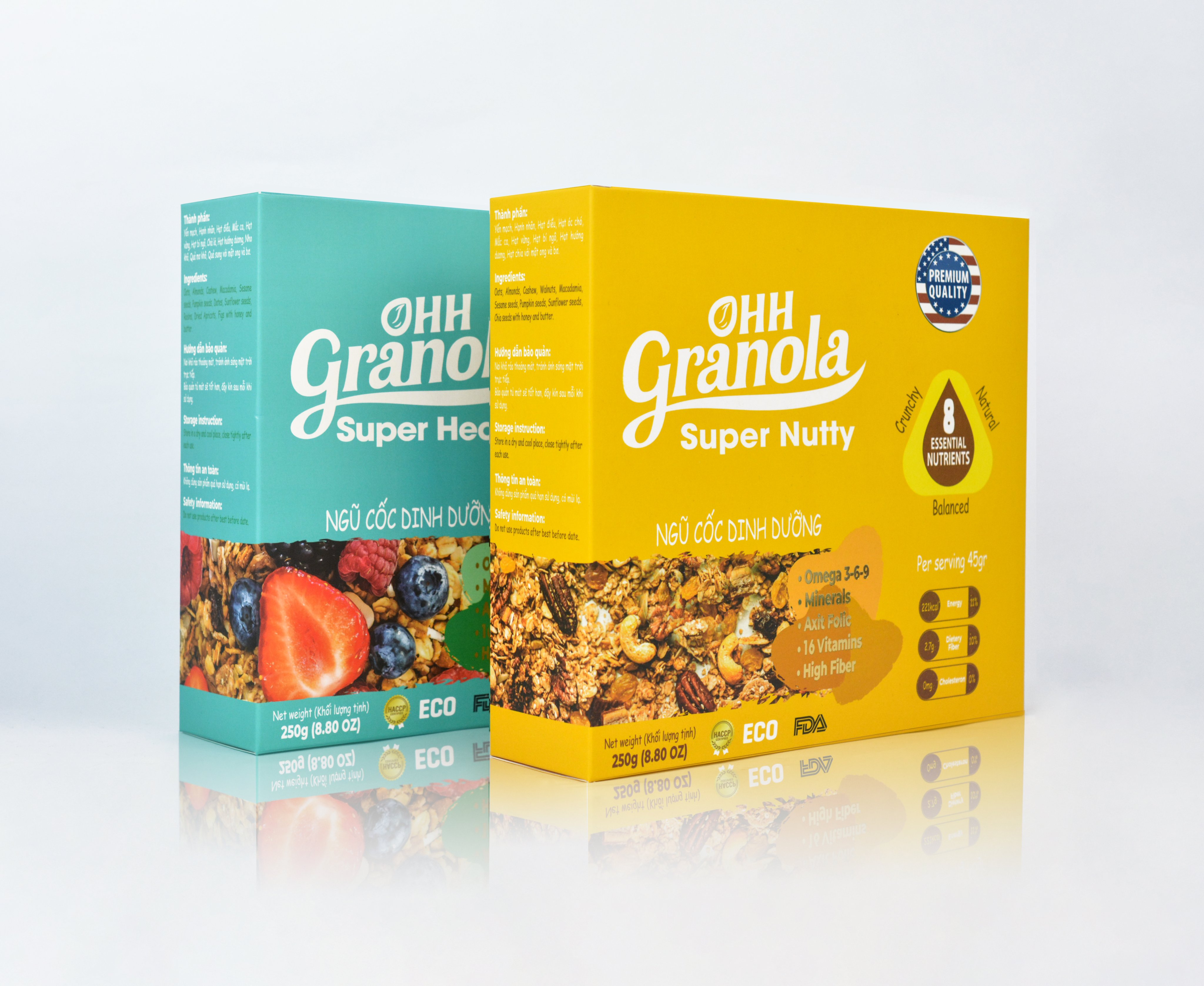 Combo 2 Ngũ cốc dành tập gym giảm cân Super Healthy + Nutty với mật ong nguyên chất, yến mạch, mắc ca, hạt điều, tiêu chuẩn chất lượng FDA Hoa Kỳ – Fruit granola, for mom and baby Ohh Granola super power quality of FDA approved ANNI