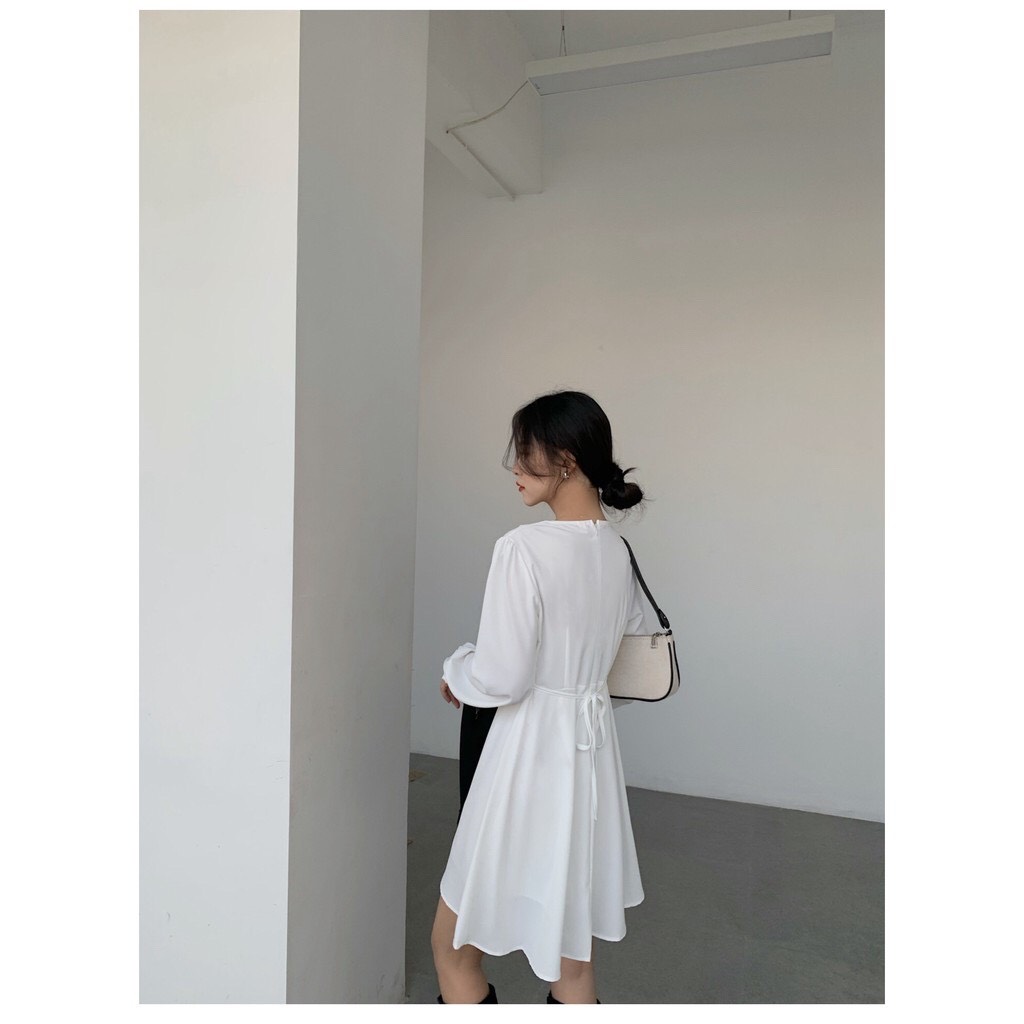 Minz Dress - Đầm tay dài cổ V nút bọc