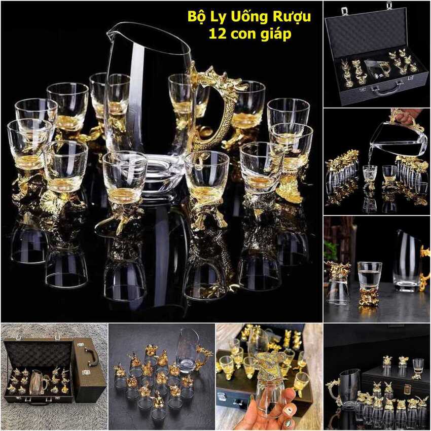 Glass set - 12 Animal designation – with Suitcase - A Luxury gift for friends