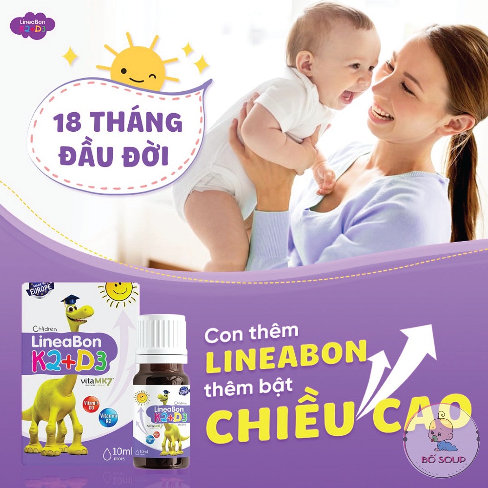 LineaBon K2+D3.Bổ Sung Vitamin K2D3 Tăng Cường Hấp Thu Canxi Tối Đa Trẻ Cao Lớn Khỏe Mạnh