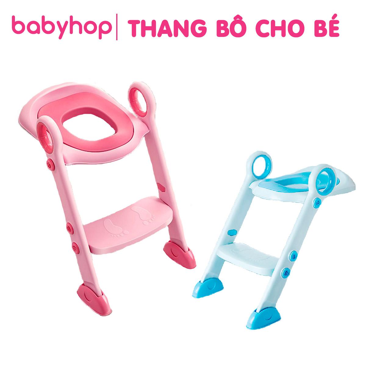 Thang bô vệ sinh Babyhop, nắp bồn cầu cho bé trai và gái,  bệ ngồi toilet cho trẻ sơ sinh, có khung đệm lớn, có nắp thu nhỏ bồn cầu - Thang bô Babyhop