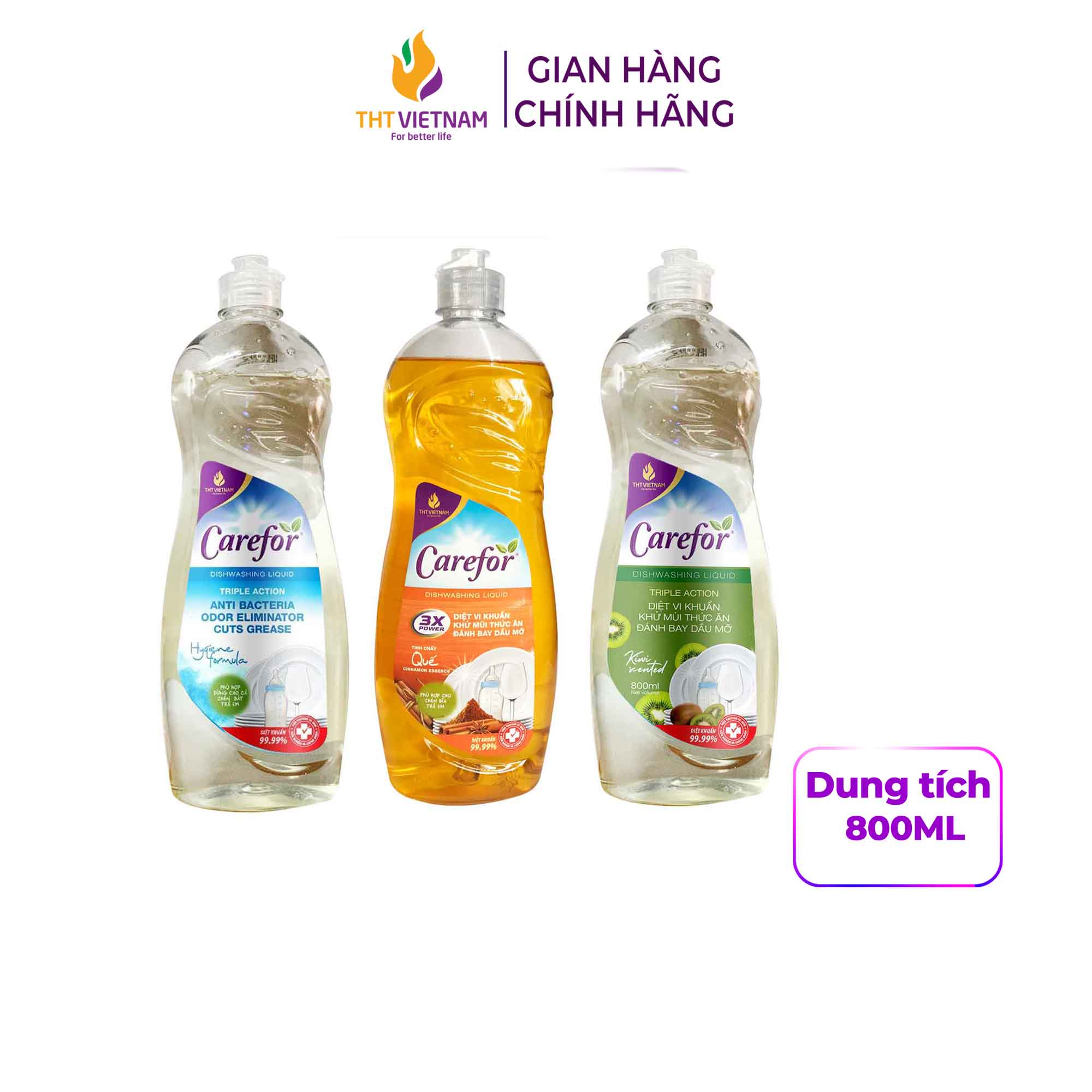 Combo 3 chai nước rửa chén Carefor 800ml