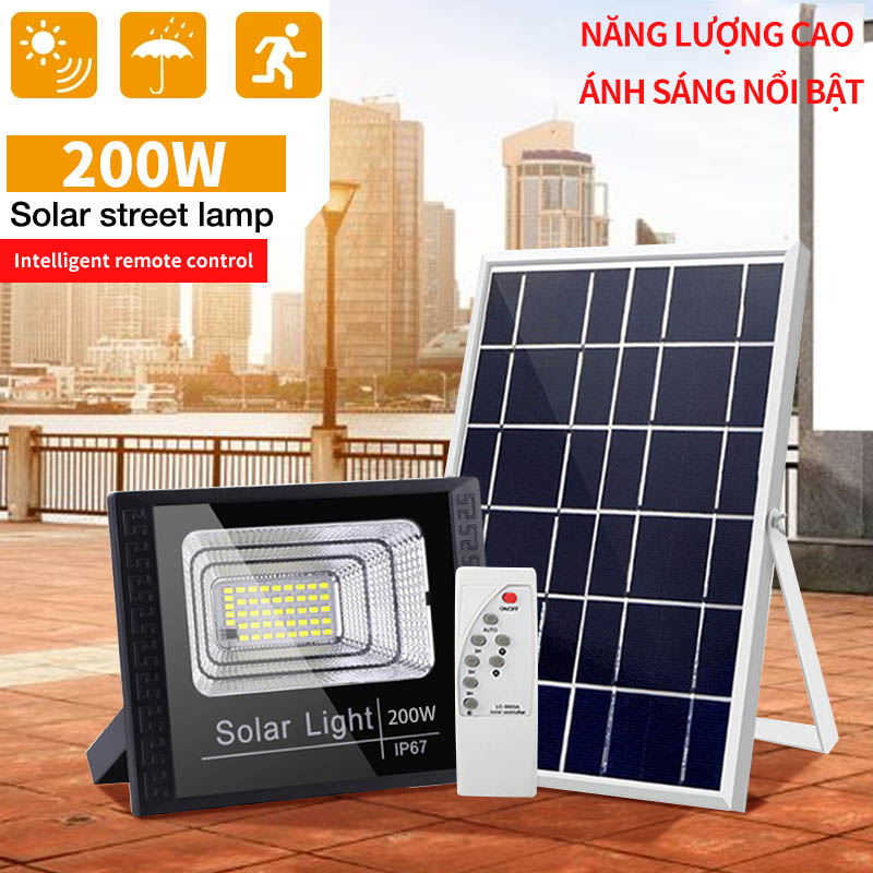 Đèn năng lượng mặt trời 200w bảng điều khiển ngoài trời chống thấm nước ngoài trời đèn đường dẫn ánh sáng mặt trời hoàn chỉnh bộ trong nhà Bảo hành 3 năm với vườn tường từ xa Nhà để xe IP66