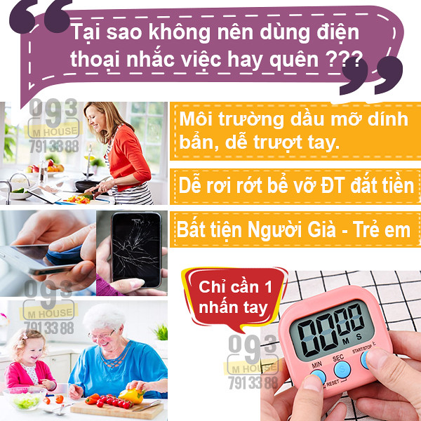 Đồng Hồ Bấm Giờ Đếm Ngược Mini Đồng Hồ Đo Thời Gian Nhà Bếp 7x8 cm