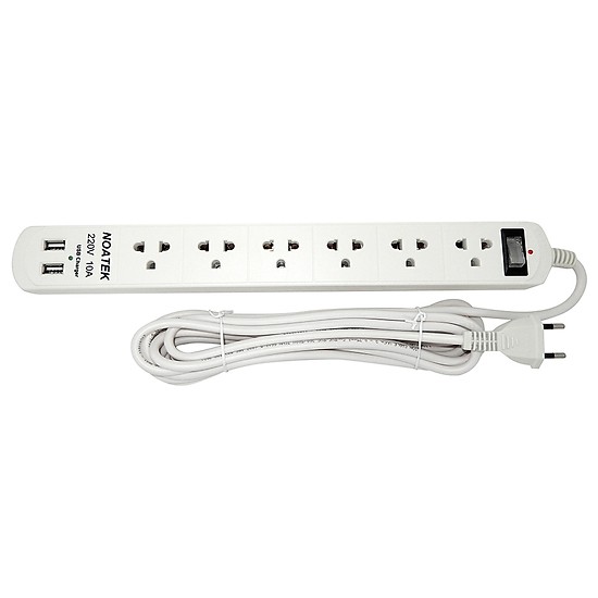 Ổ cắm điện NOATEK 6 phích cắm,2 cổng USB,dài 4M