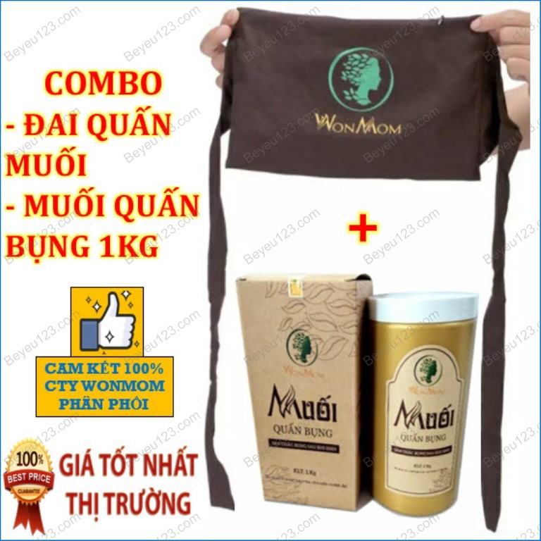 Combo 1kg muối thảo dược + đai vải quấn muối giảm eo sau sinh wonmom wm1015