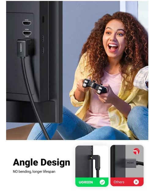 Cáp HDMI 1m bẻ góc xuống 90 độ Ugreen 10172, Hàng chính hãng - ZAMACO AUDIO