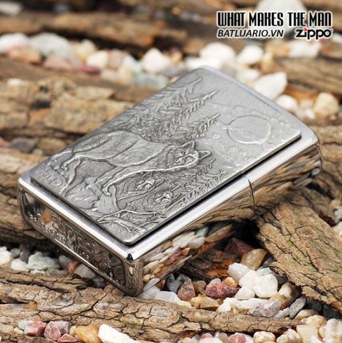 Bật lửa zippo 20855 - Bật lửa zippo Timberwolves Emblem Brushed Chrome