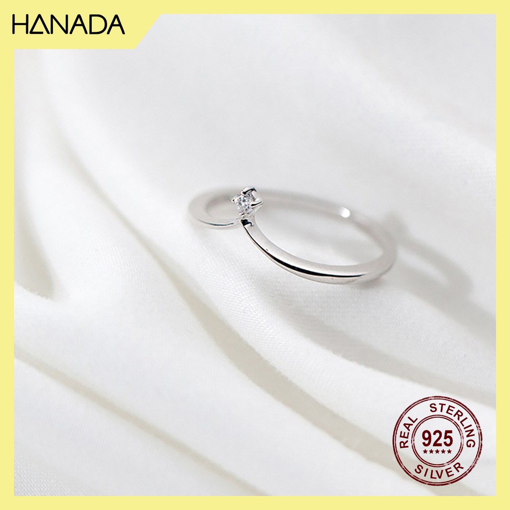 [HCM] Nhẫn Bạc 925 Hanada V Trơn Một Đá 0042