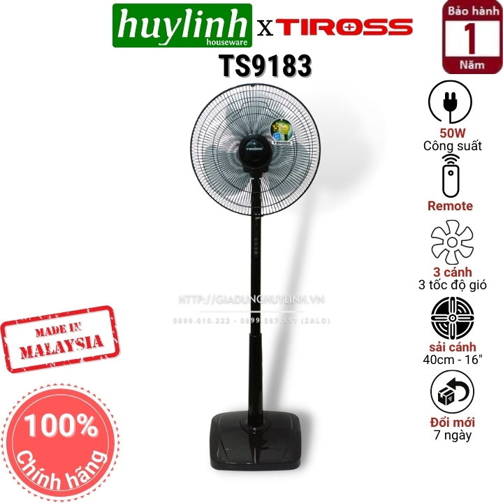 Quạt cây đứng tiross ts9183 - malaysia - có remote