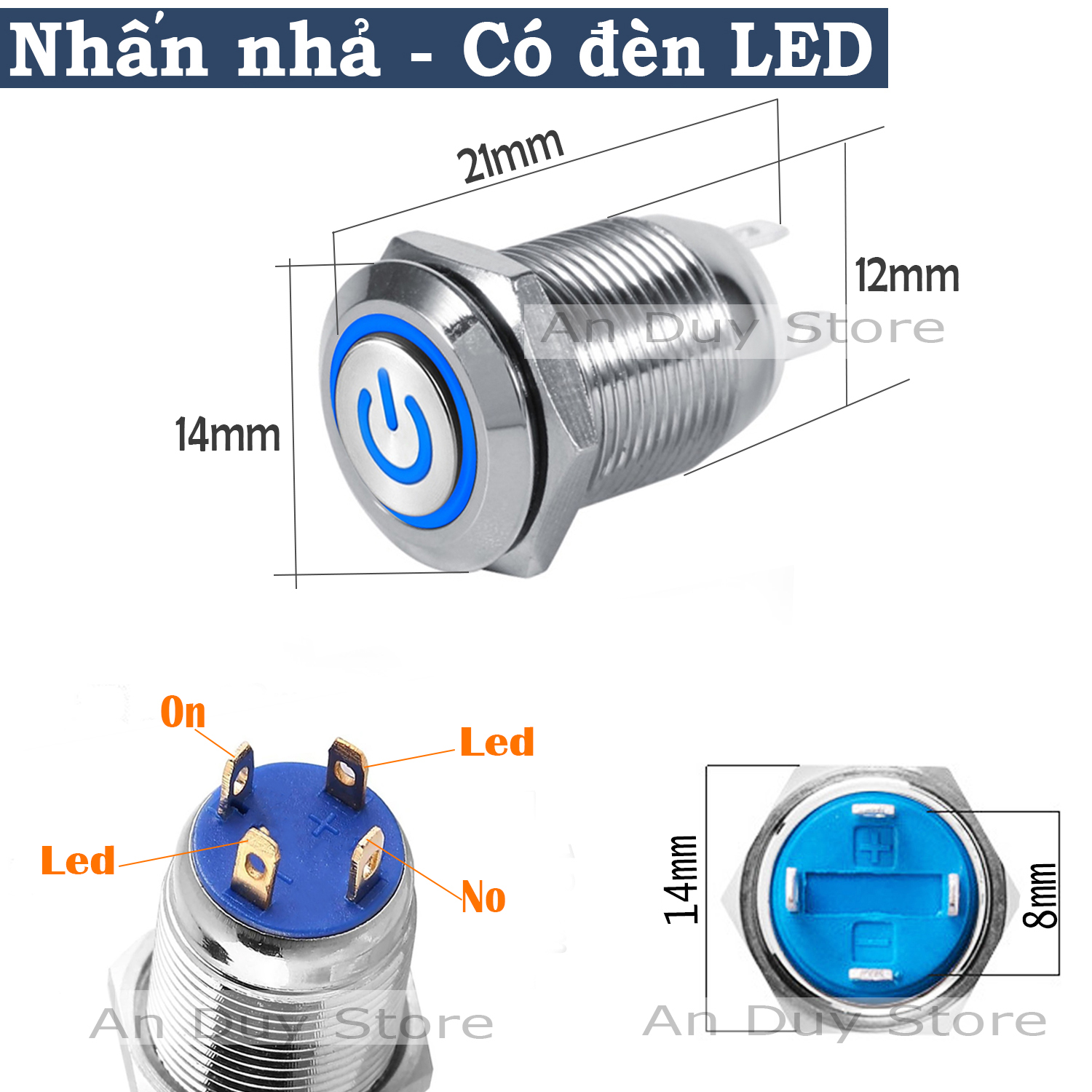 Công tắc Self-Lock và Nút nhấn tự Reset - 12mm (3V-24V) có đèn LED sáng