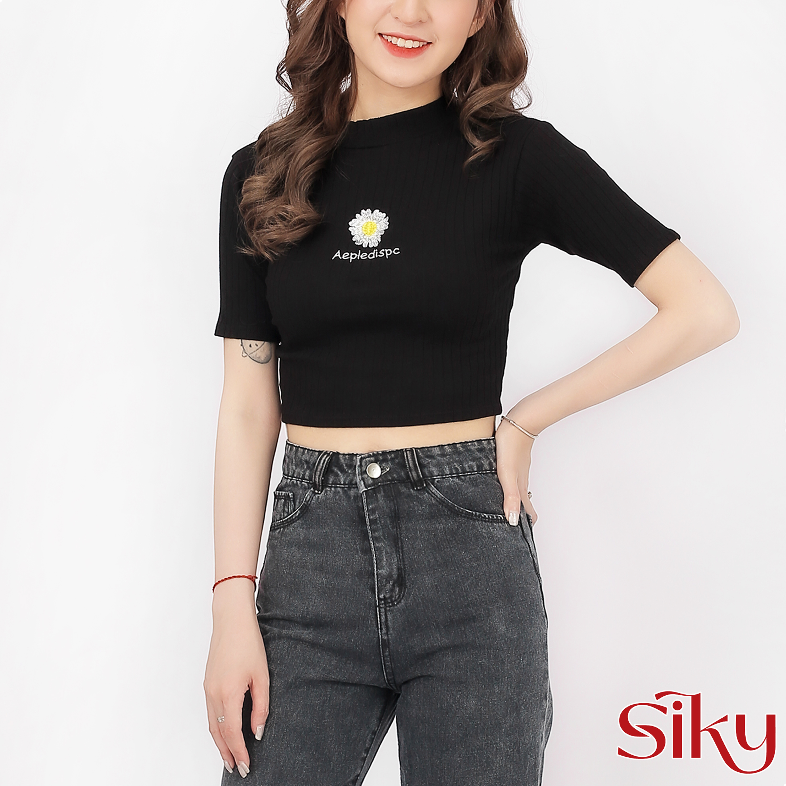Áo croptop nữ hoa cúc body - A03